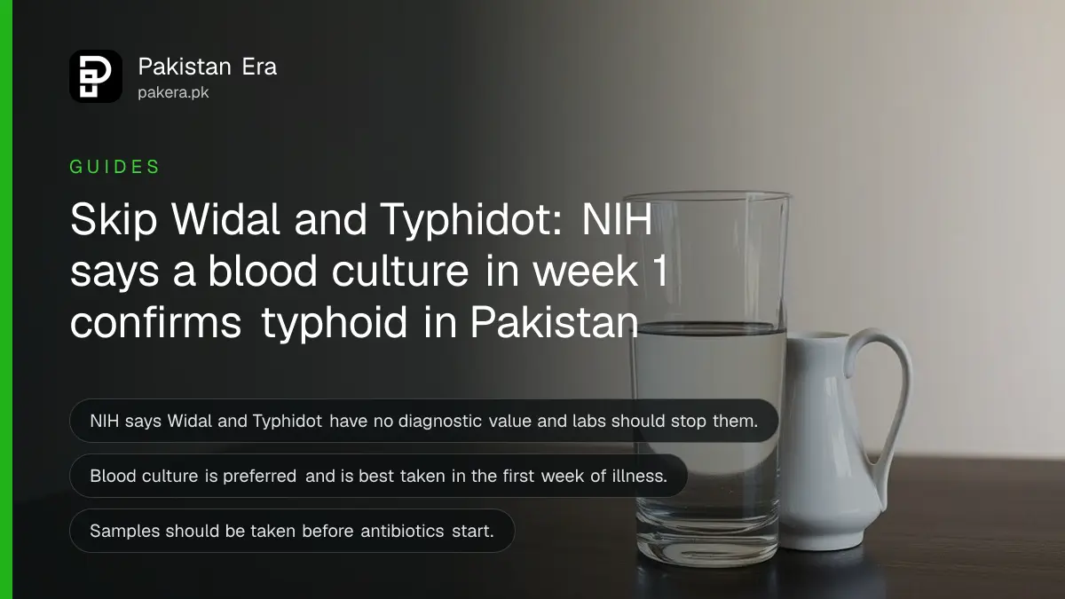 A glass and a jug of water on a wooden table, for a guide on typhoid tests in Pakistan