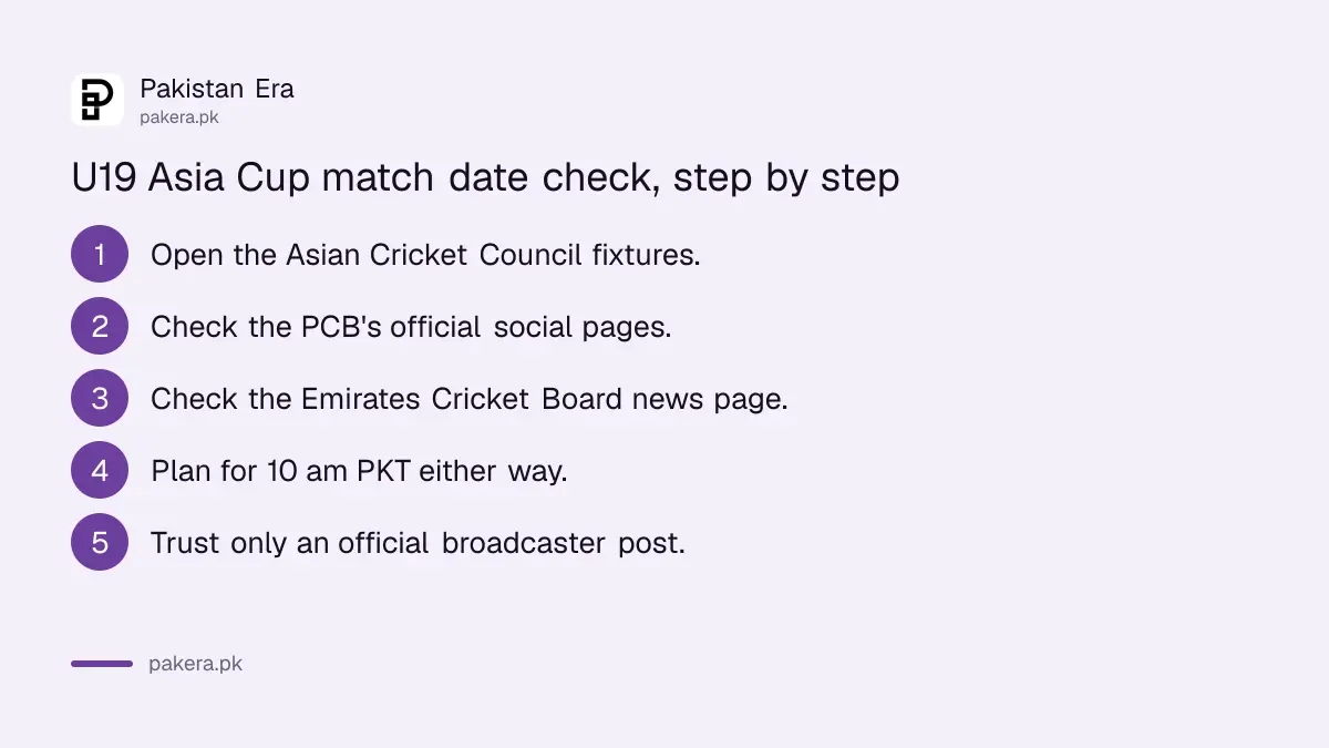 Steps to confirm the U19 Asia Cup 2026 match date for Pakistan before match day