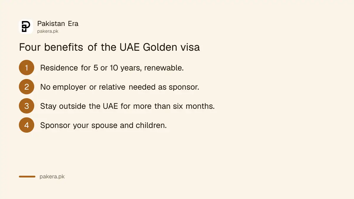 Four benefits of the UAE Golden visa: 5 or 10 years, no sponsor, more than six months abroad allowed, family sponsorship