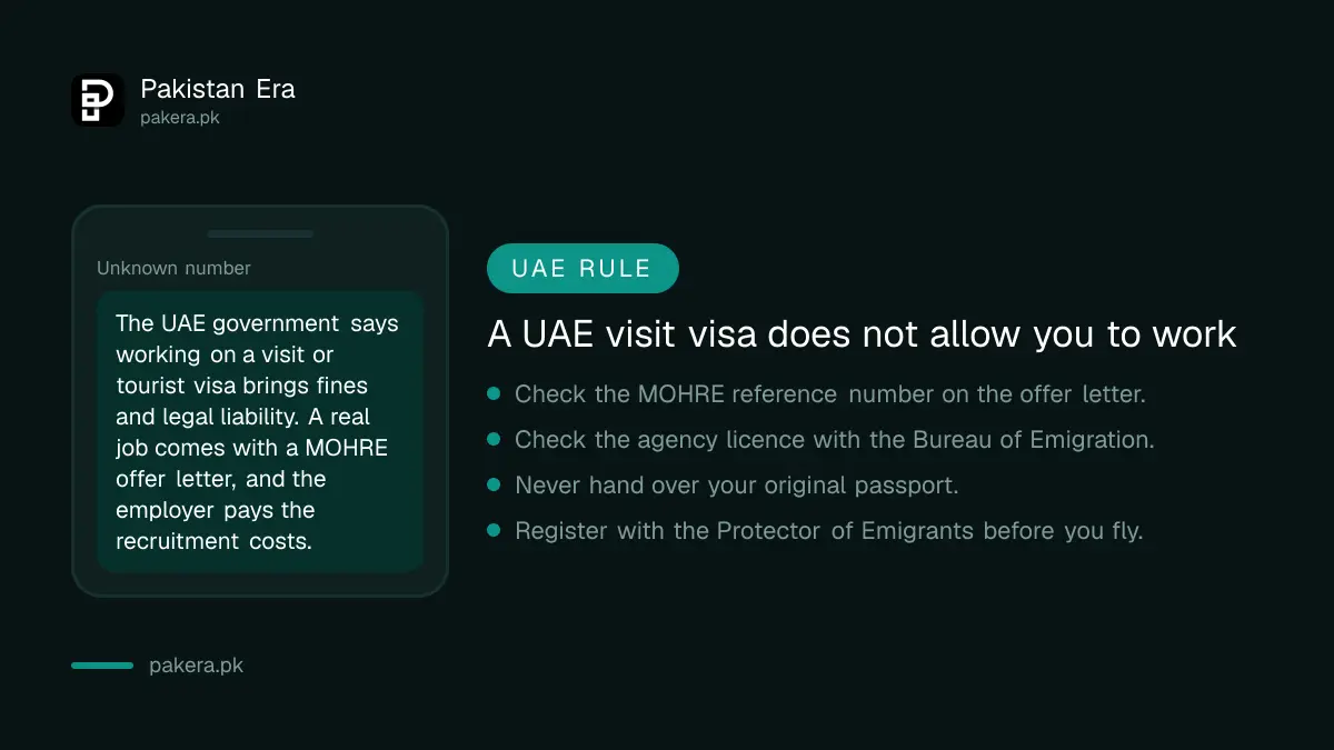 Warning that a UAE visit visa does not allow you to work
