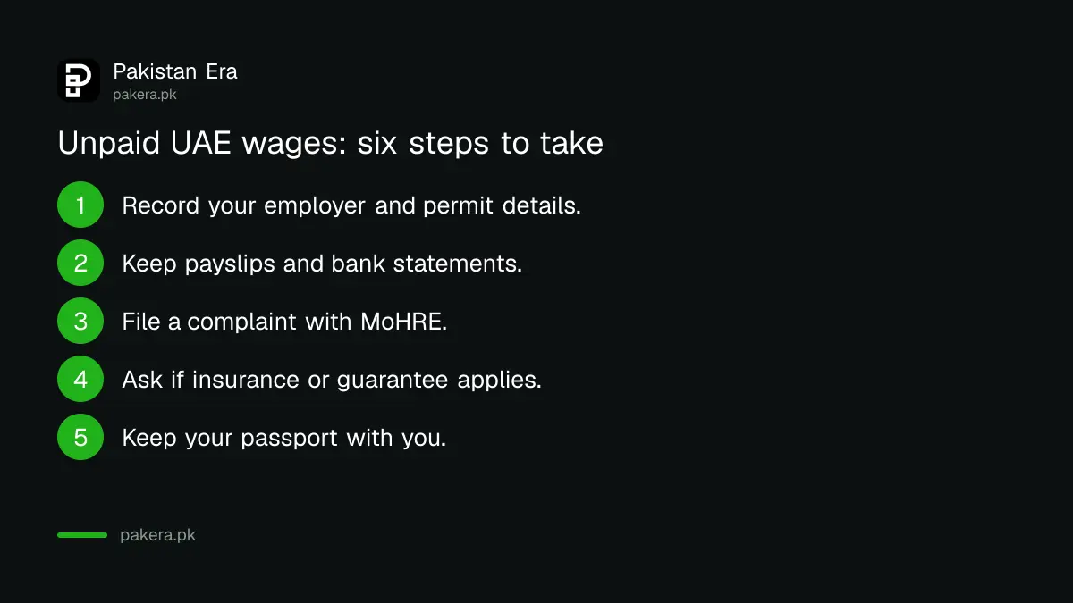 Six steps for a Pakistani worker in the UAE whose employer stops paying wages