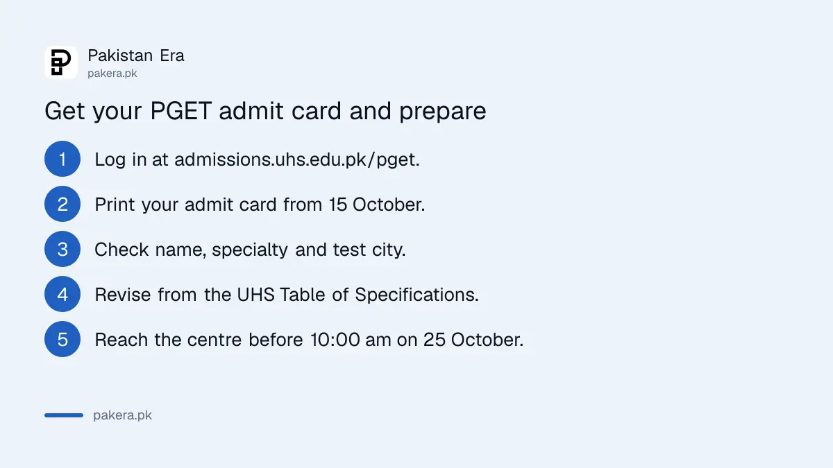 Steps to download the UHS PGET 2026 admit card and prepare for the 25 October test