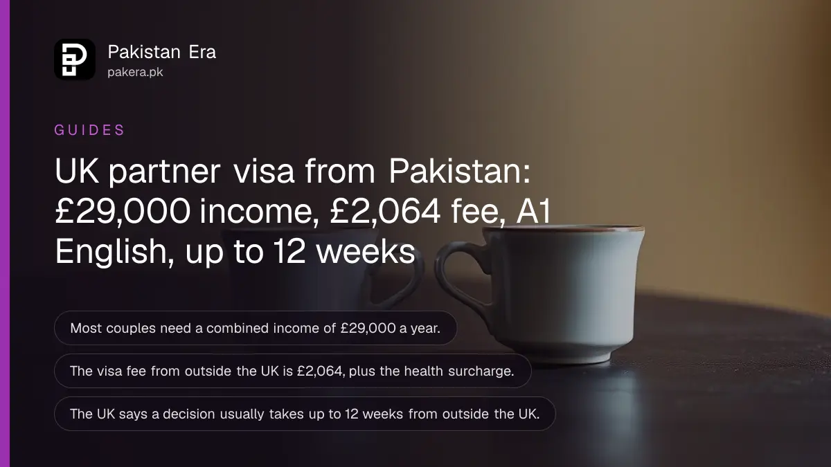 Two ceramic teacups on a dark wooden table, for a guide on the UK partner visa from Pakistan