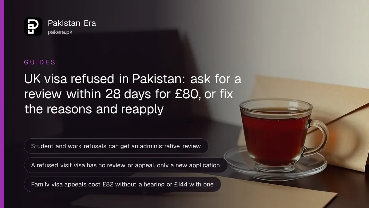 A plain brown envelope, a fountain pen and a cup of tea on a dark wooden table against a plain cream wall
