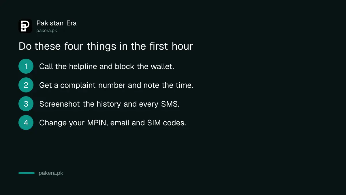 What to prepare and do in the first hour after an unauthorised mobile wallet transfer in Pakistan