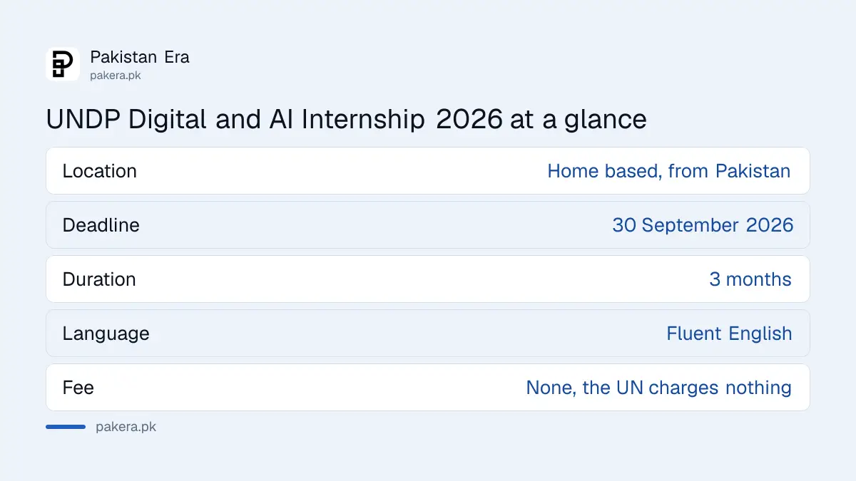 Key facts of the UNDP Digital, AI and Innovation Internship 2026 for Pakistani applicants