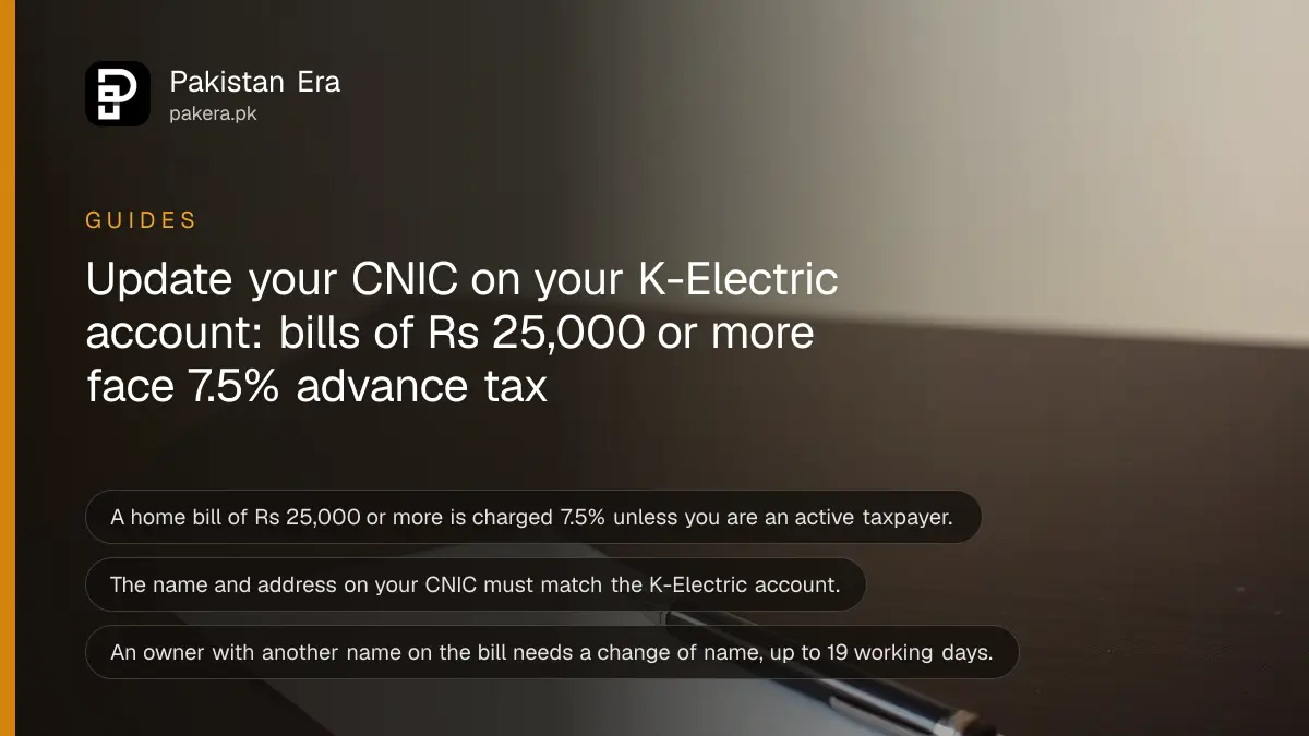 A steel pen and a folded paper on a dark wooden table, for a guide to updating a CNIC on a K-Electric account
