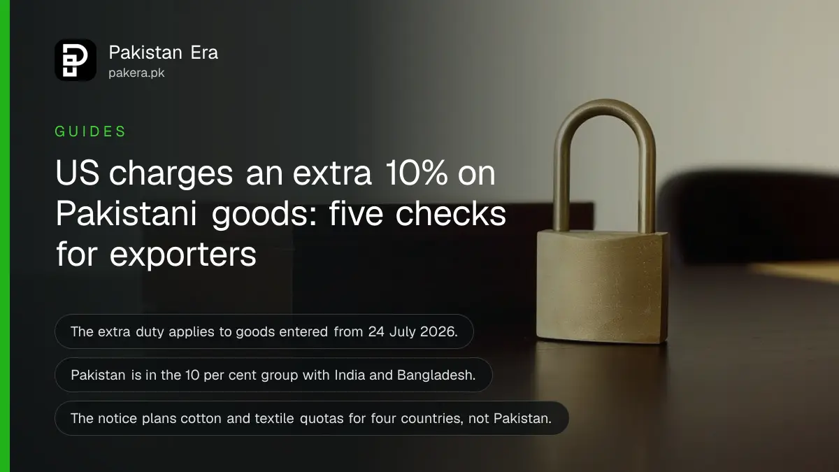 A brass padlock and a wooden box on a dark wooden table, for a guide on the US tariff on Pakistani goods