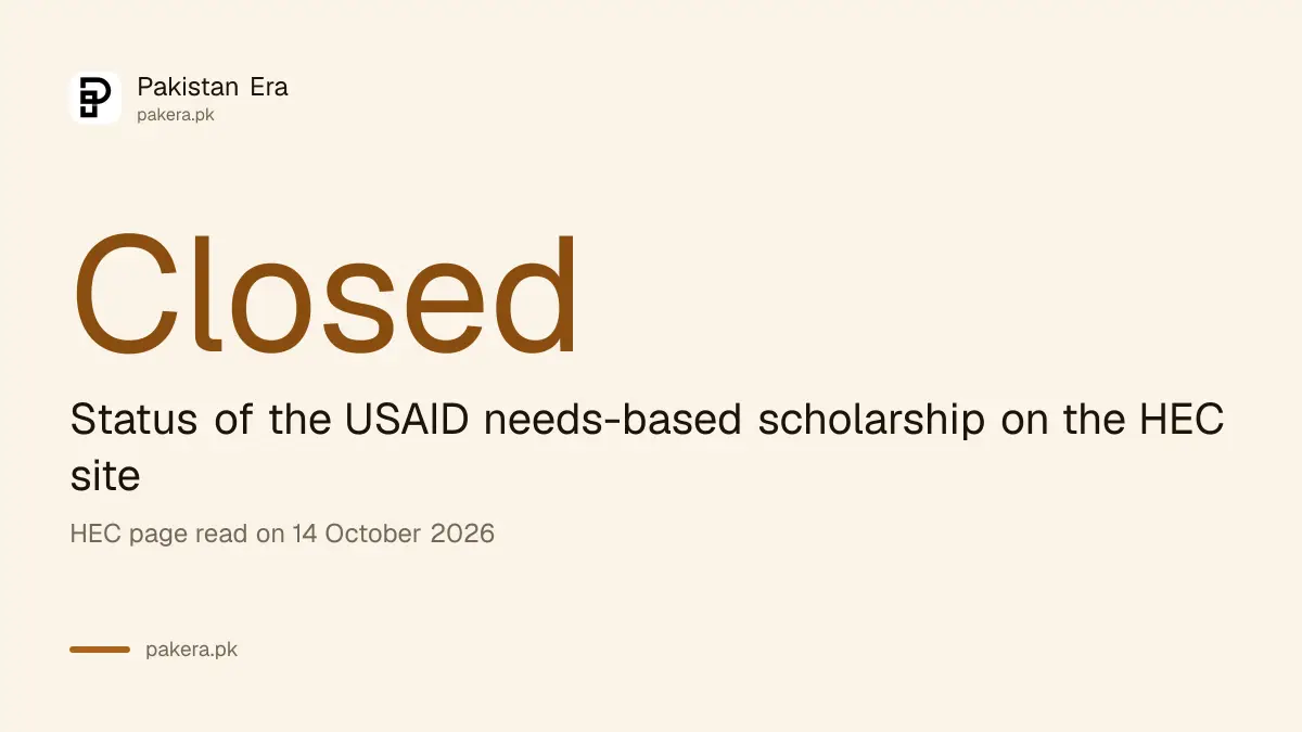 The HEC page marks the USAID merit and needs-based scholarship as closed for new intake