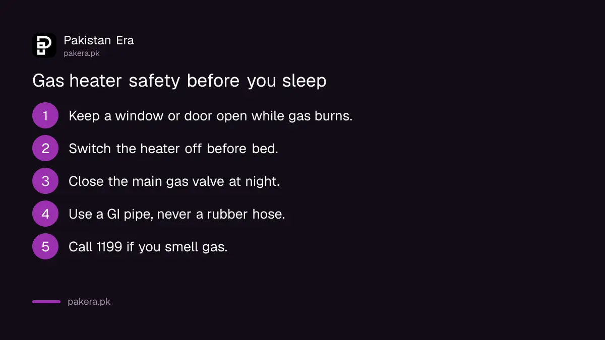 Five gas heater safety steps before you sleep, based on SSGC advice
