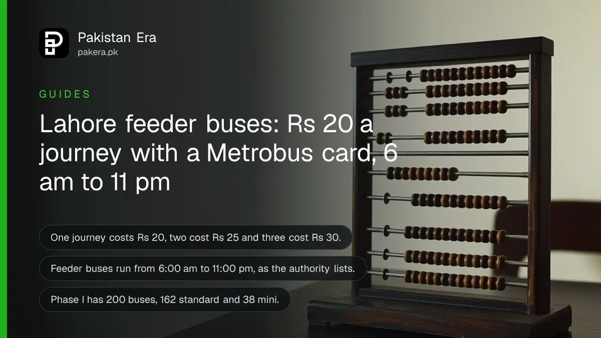 An abacus on a dark wooden table, for a guide to using Lahore feeder buses with a Metrobus card