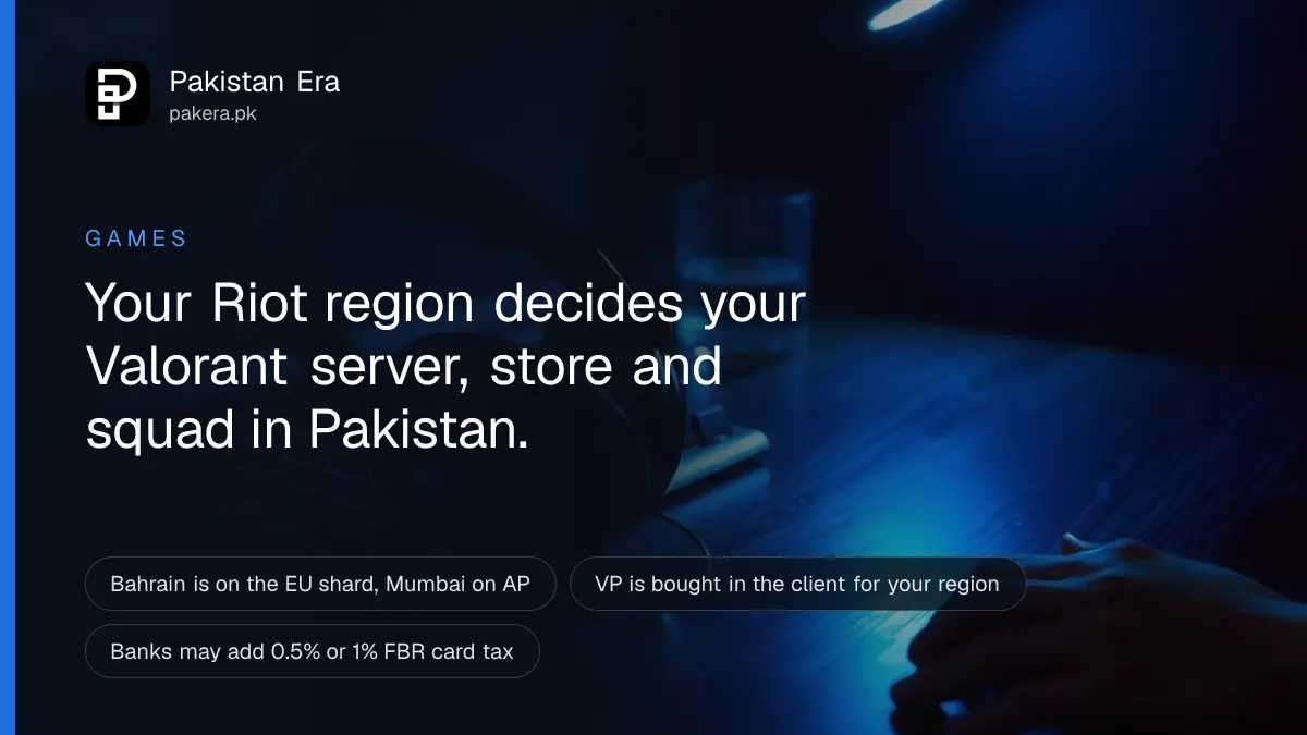 A gaming headset resting on a desk beside a dark keyboard, lit by cool blue light in a Karachi room