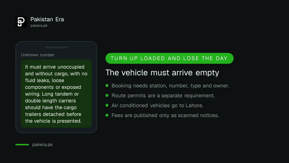 How a vehicle must arrive for fitness inspection in Punjab