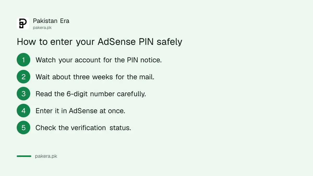 Five steps to enter an AdSense PIN