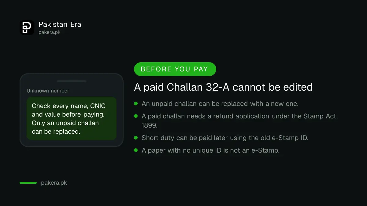 Reminder that a paid Sindh Challan 32-A cannot be edited and only an unpaid one can be replaced