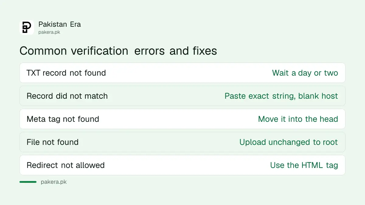 Common Search Console verification errors and fixes