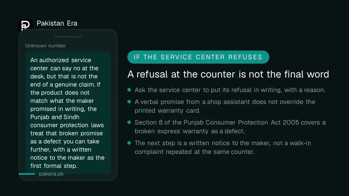 What to do if an authorized service center refuses a genuine electronics warranty claim in Pakistan