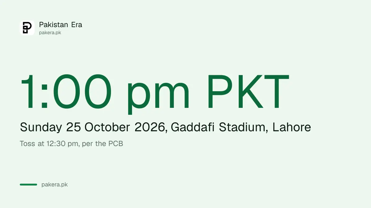Pakistan v England ODI start time 1 pm PKT on 25 October 2026 in Lahore