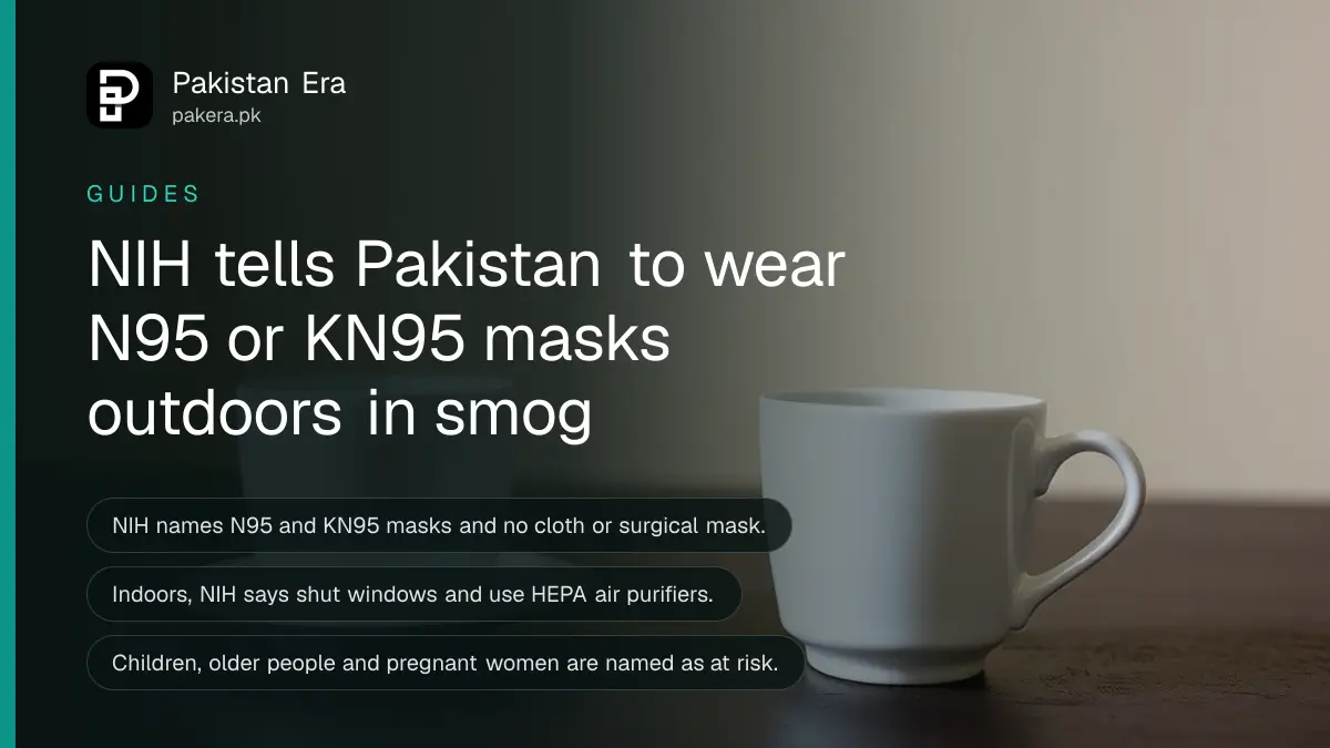 Two white cups on a dark wooden table, for a guide on the N95 mask for smog in Pakistan