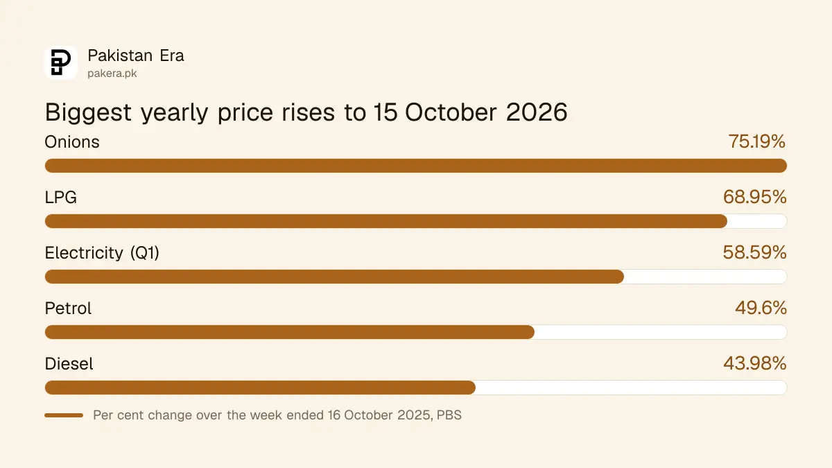 Items with the biggest yearly price rises in Pakistan's SPI for the week ended 15 October 2026