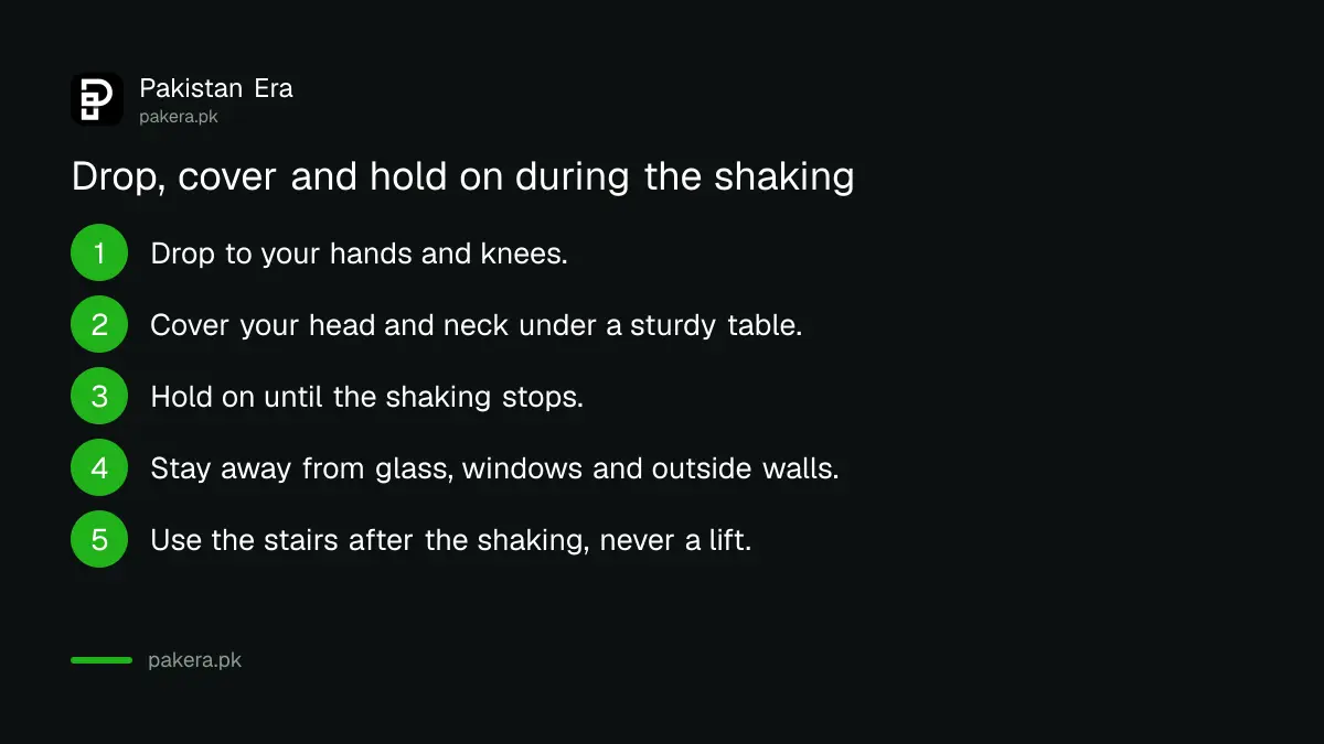 Drop, cover and hold on steps from NDMA for an earthquake in Pakistan