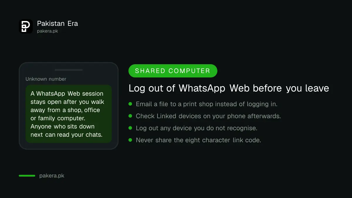 Warning to log out of WhatsApp Web on a shared or shop computer