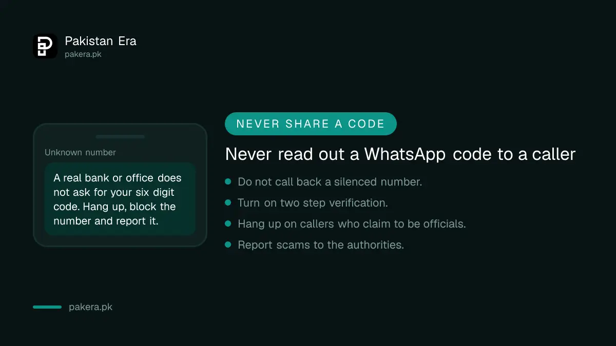 Warning not to share a WhatsApp code or call back an unknown number