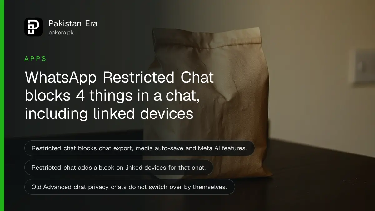 A folded brown paper bag on a dark wooden table, for an article on whatsapp restricted chat