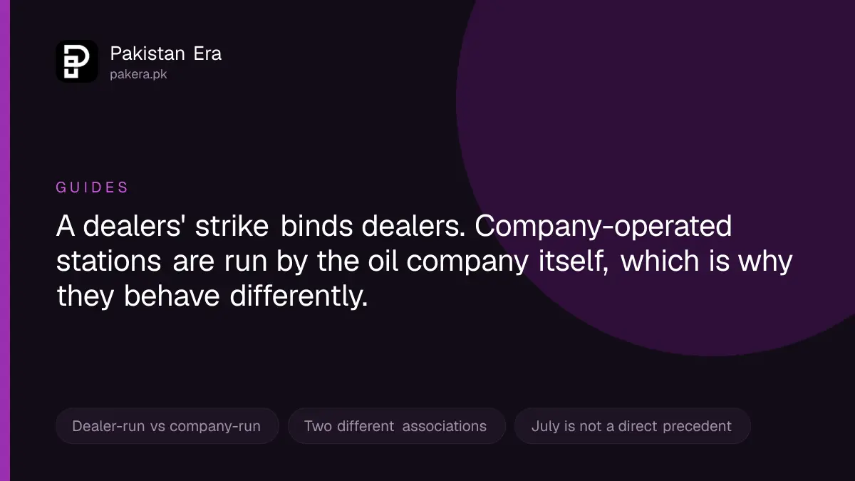 Which petrol pumps stay open during a dealers strike in Pakistan