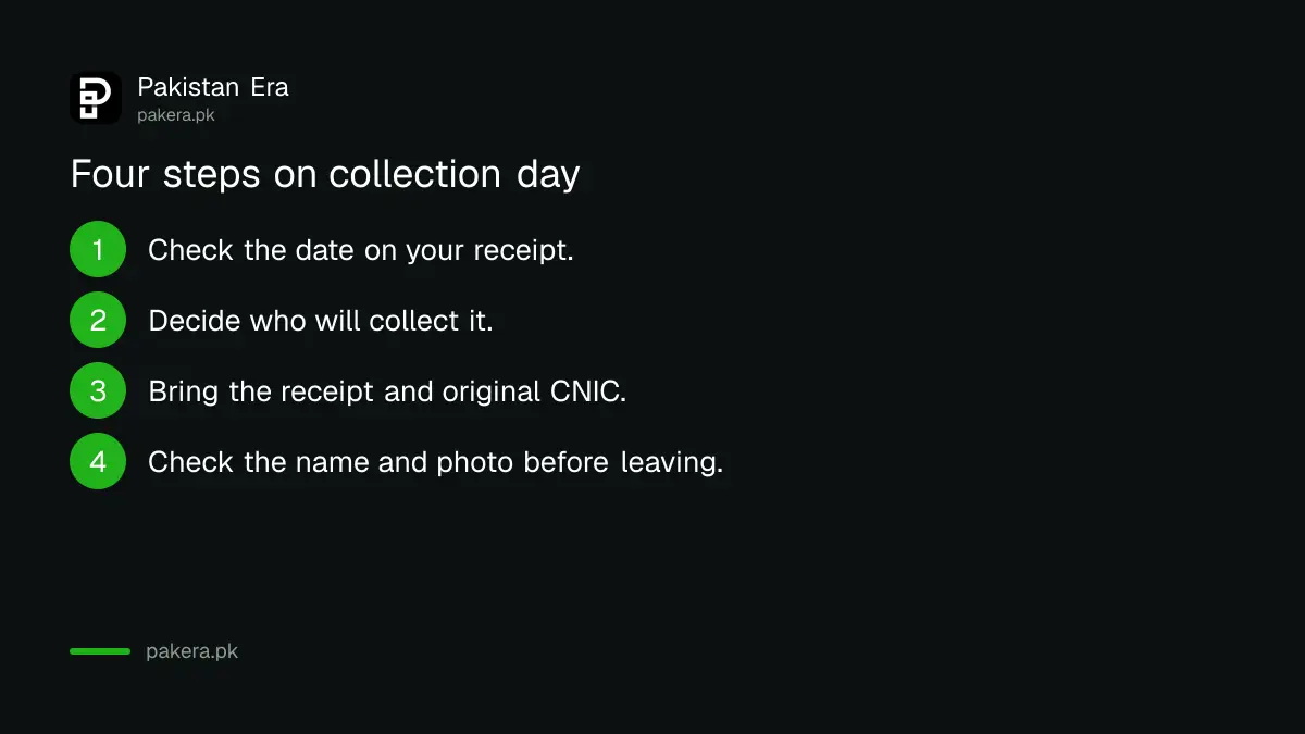 Steps for collecting a passport at a Pakistani passport office