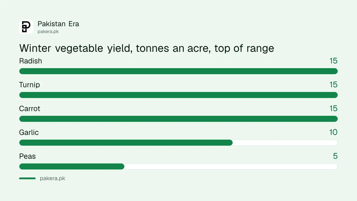 Average yield per acre of winter vegetables in Khyber Pakhtunkhwa from the department chart