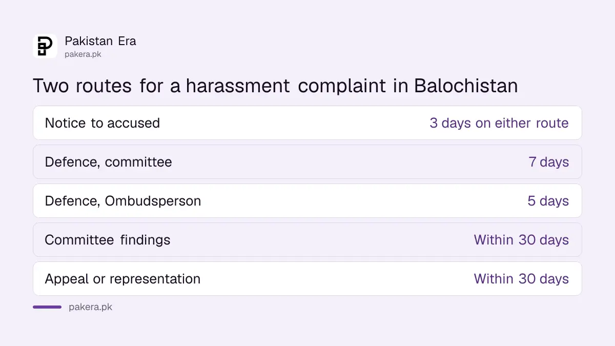 Inquiry Committee and Ombudsperson routes for workplace harassment in Balochistan compared