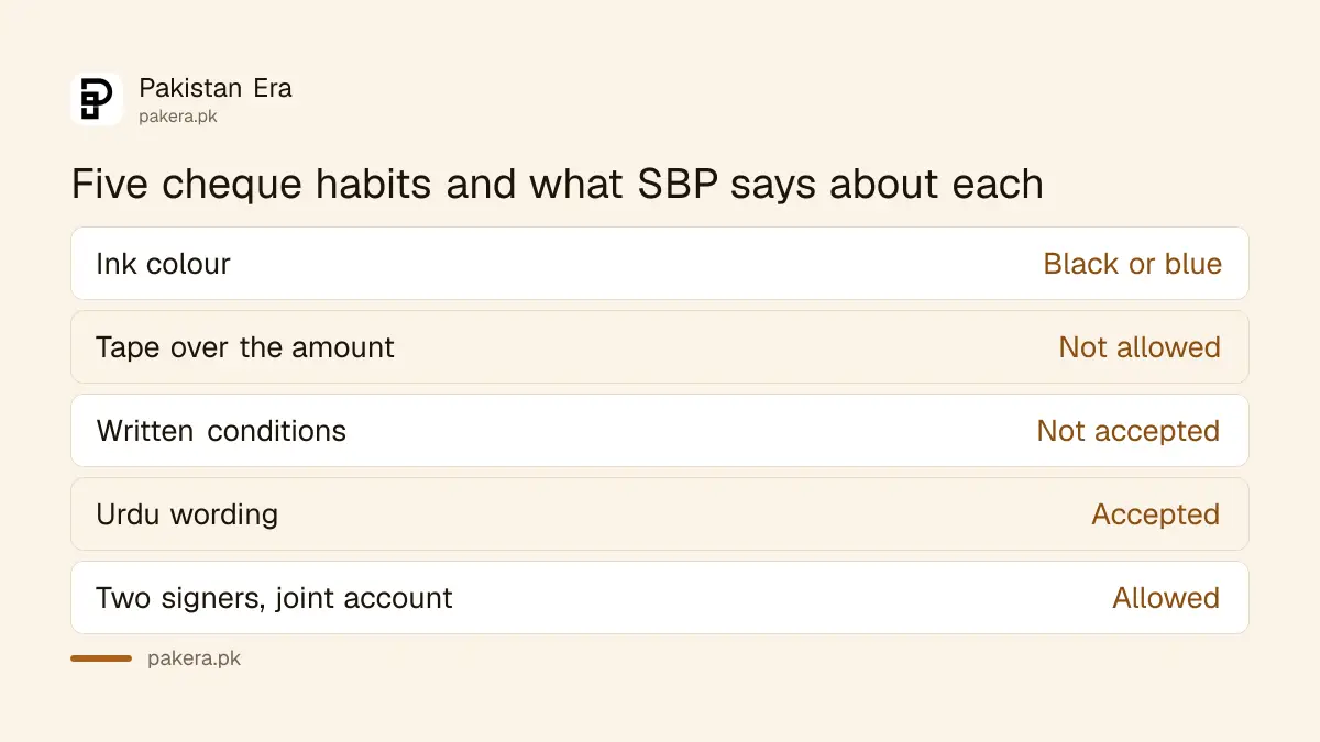 Do and do not rules for writing a cheque in Pakistan under SBP guidance