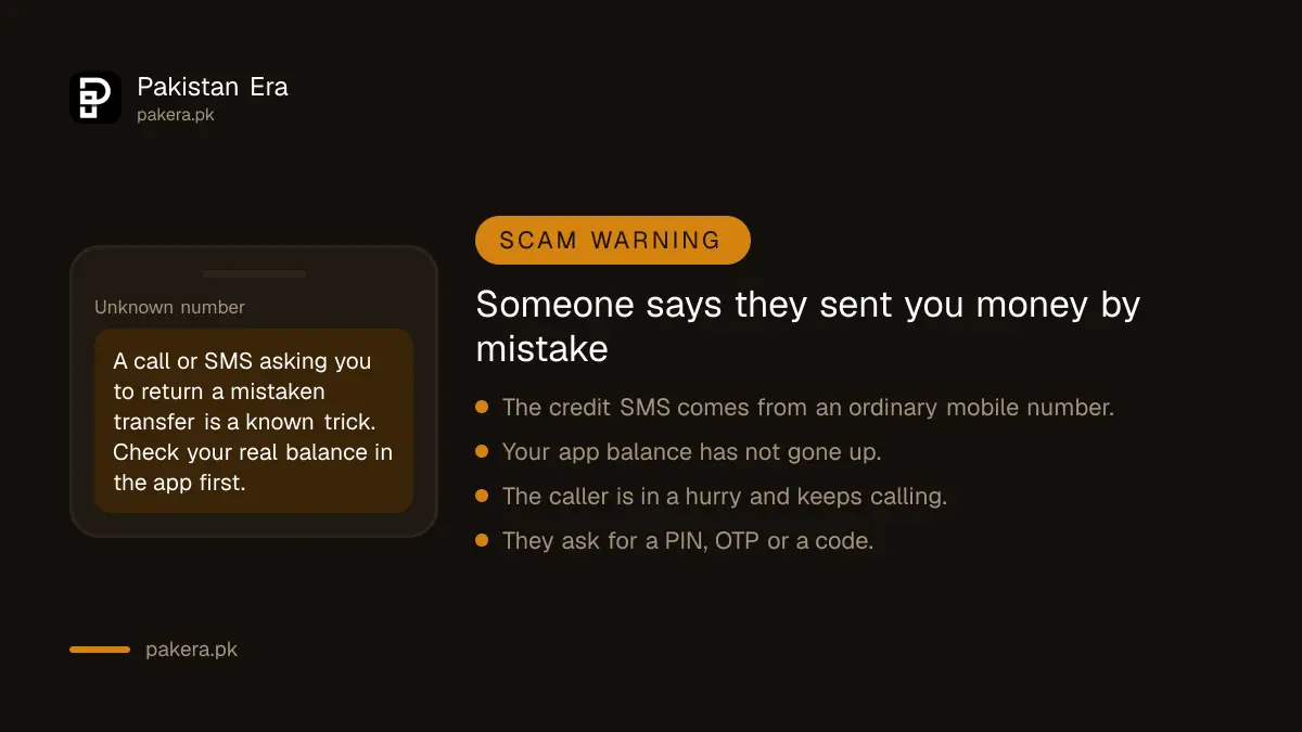 Warning signs of the fake wrong transfer scam on JazzCash and Easypaisa