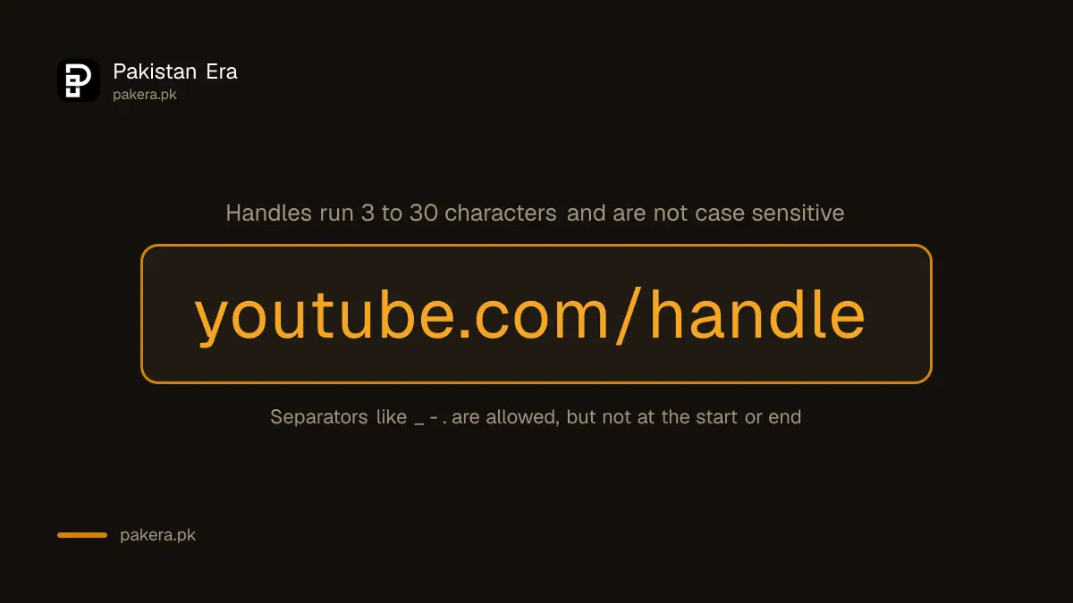YouTube handle rules: 3 to 30 characters and separators not at the start or end