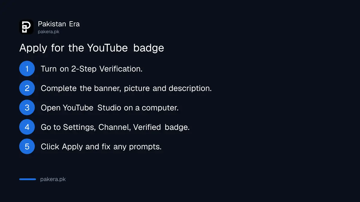 Five steps to apply for the YouTube verification badge in YouTube Studio