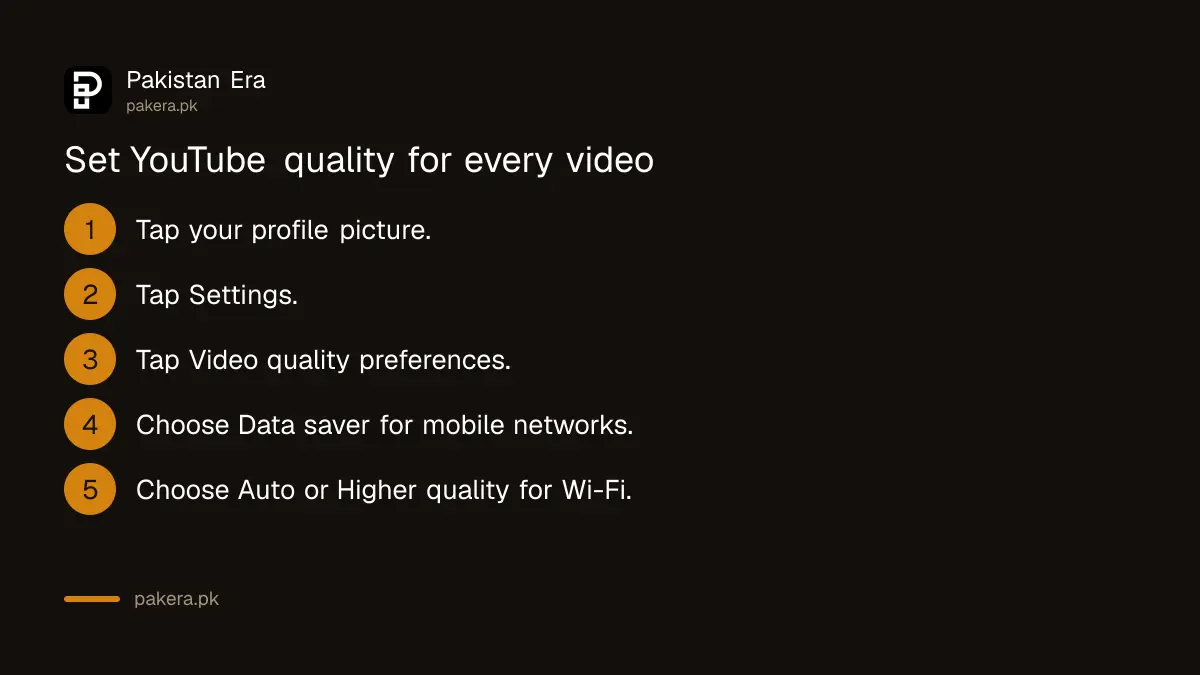 Steps to set YouTube video quality preferences for mobile networks and Wi-Fi