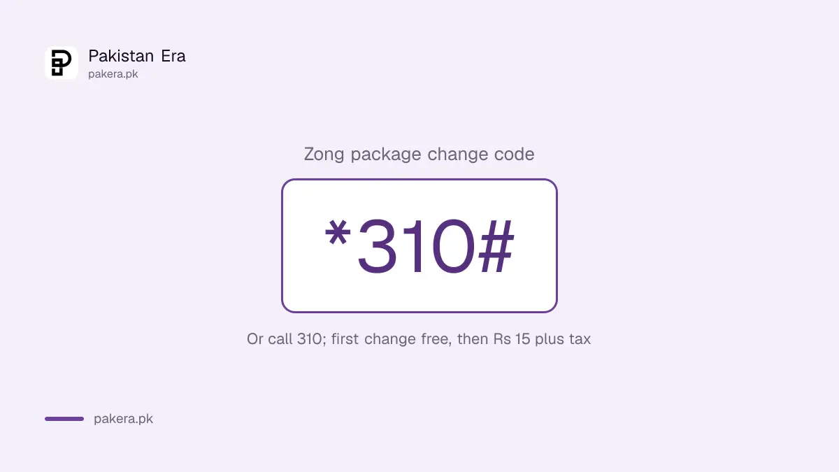 Zong package change code *310#, also by calling 310, first change free then Rs 15 plus tax