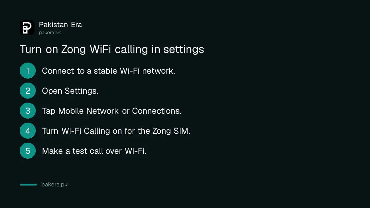 Steps to turn on Zong WiFi calling in phone settings in Pakistan