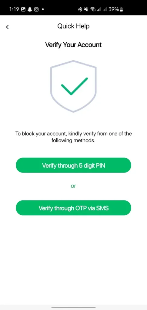 Easypaisa account verification process with PIN or OTP