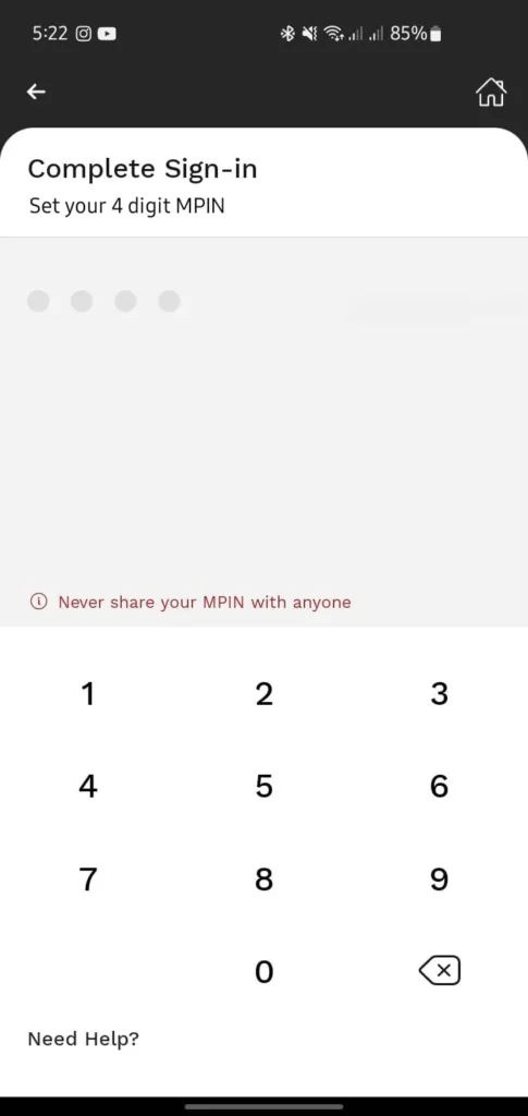 Set 4-digit MPIN screen on JazzCash app for secure login