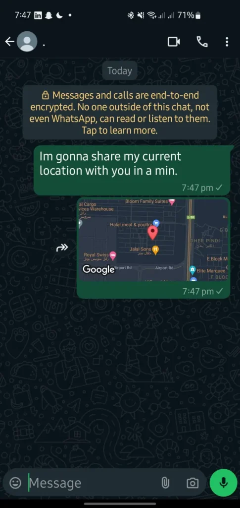 WhatsApp current location sharing in chat