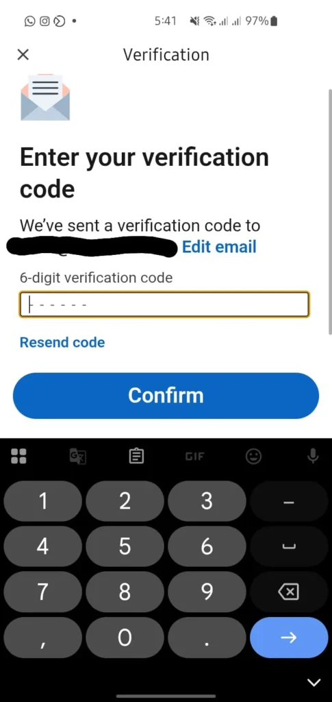 Enter code to verifiy linkedin Account