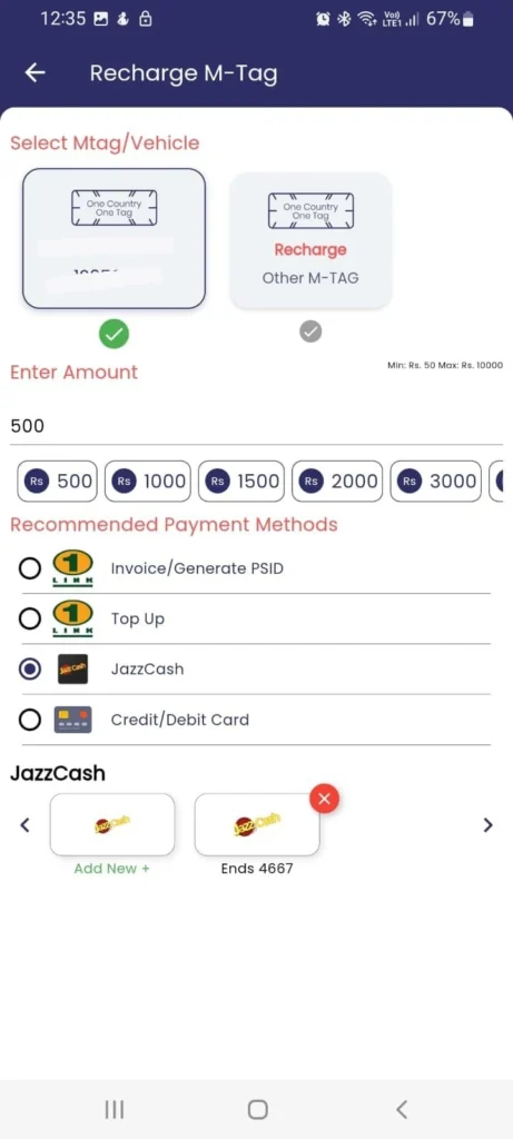 Recharge M-tag with One Network App Online
