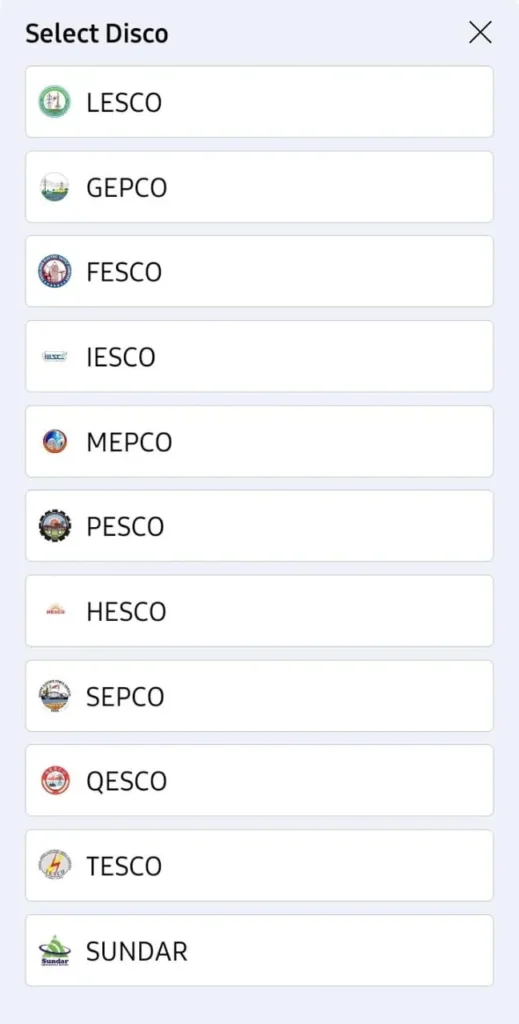 Electricity Distributor List in Smart Power App