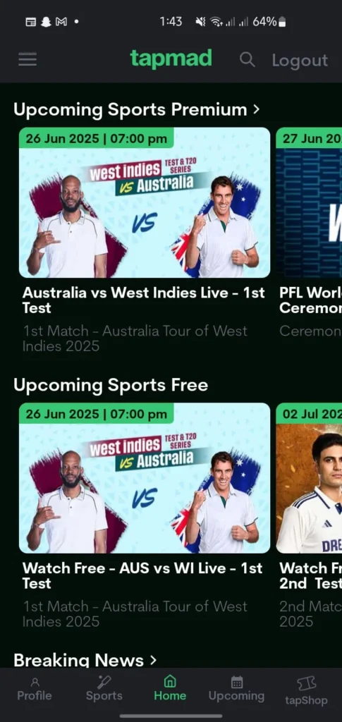 Watch aus vs wi on tapmad live