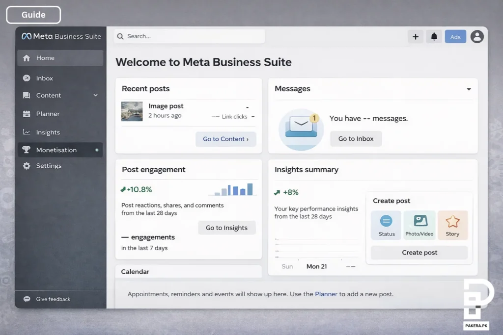 Meta Business Suite dashboard (logged in)